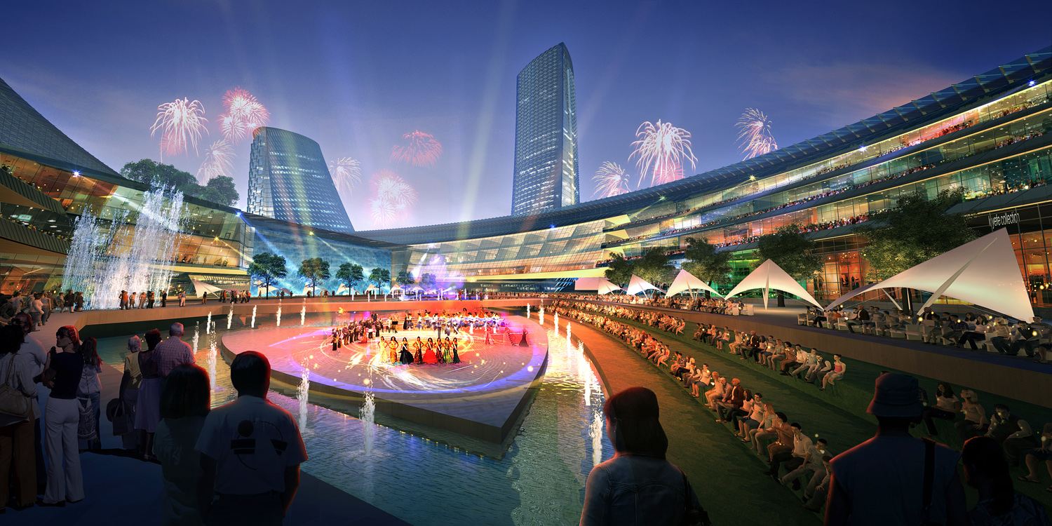 Courtyard waterfall nigh-5