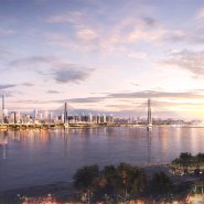 Wuhan bridgehead cbd overall with bridge