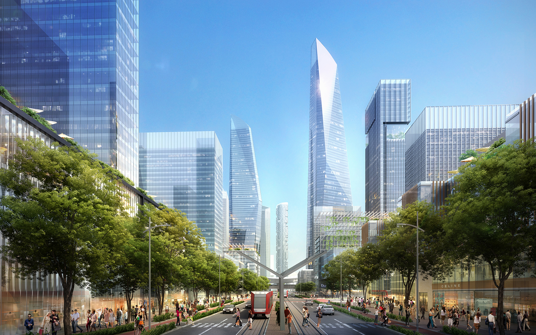 Wuhan bridgehead cbd typical street view